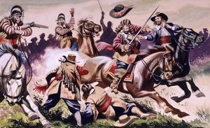 Scène de bataille de la guerre civile anglaise tirée des Enfants de la Nouvelle Forêt