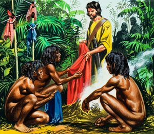 Marco Polo, menace des cannibales, 20e siècle (gouache sur papier))