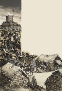 Village médiéval (gouache sur papier) - Ron Embleton
