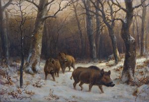 Français :  Sangliers dans la neige Wild Boars in the Snow - Rosa Bonheur