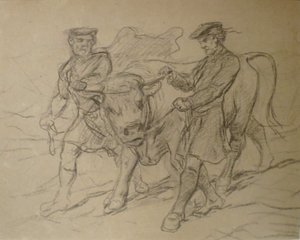 Deux hommes avec un taureau par Rosa Bonheur, craie noire, Columbus Museum of Art - Rosa Bonheur