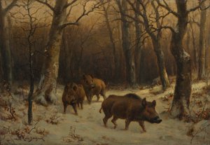 Sangliers dans la neige - Rosa Bonheur