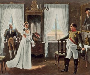 Rencontre de la reine Louise avec Napoléon Ier à Tilsit, 6 juillet 1807 (lithographie couleur agrandie) - Rudolf Eichstaedt
