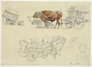 Études sur les chariots de paysans slovaques avec bœufs et chevaux - Rudolf von Alt