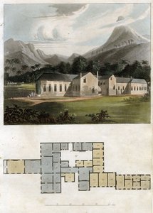 Vue et plan de la maison Longwood, Sainte-Hélène : la résidence de Napoléon Bonaparte - Rudolph Ackermann