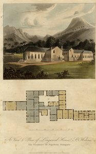 Vue et plan de Longwood House, Sainte-Hélène: la résidence de Napoléon Bonaparte, 1817 - Rudolph Ackermann
