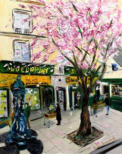 Fleurs de cerisier chez Shakespeare and Co Paris - avec embellissement doré - Ruslana Levandovska