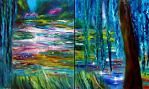 Monet Jardin japonais à Giverny diptyque, 2024 (huile sur toile) - Ruslana Levandovska