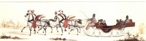 Traîneau tiré par des chevaux - Russian School