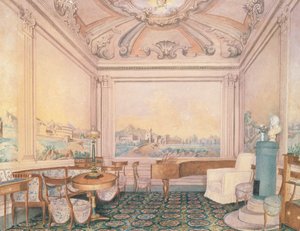 Intérieur de la salle de réception dans un manoir, années 1840-50