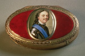 Boîte à tabac avec miniature de portrait de Pierre le Grand, 1727 - Russian School