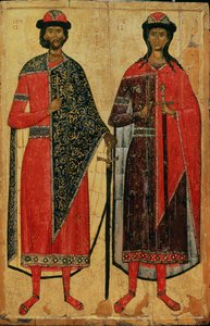 Saint Boris et Saint Gleb, icône russe, École de Moscou, 14ème siècle - Russian School