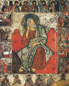Le prophète Élie dans le désert avec des scènes de sa vie et Deesis, 13ème - premier tiers du 14ème siècle - Russian icon.