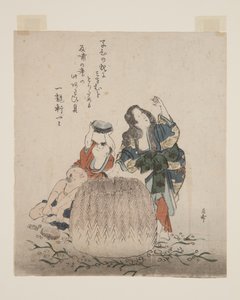 Femme et enfants ramassant des ormeaux dans un panier