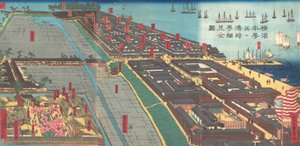 Impression détaillée de Yokohama Hon-cho et du quartier des plaisirs de Miyozaki, 4e mois, 1860 - Sadahide Utagawa