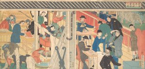Salle de vente au bâtiment du commerce extérieur à Yokohama, 1861 - Sadahide Utagawa