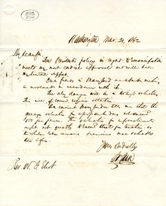 Lettre signée S.P. Chase, Washington, à W.G. Eliot, 31 mars 1862 - Salmon P. Chase