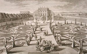 Maison et jardin autrichiens, gravé par Johann August Corvinus, publié vers 1730-40 - Salomon (after) Kleiner