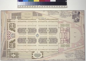Pleine page : Palais des jardins du Liechtenstein - plan de masse (dessin à la plume) - Salomon Kleiner