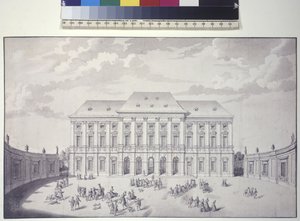 Pleine page : Palais des jardins Liechtenstein, Vienne, vue de face du palais (plume, pinceau et encre) - Salomon Kleiner