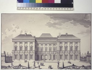 Pleine page : vue de la façade du jardin du palais Liechtenstein à Rossau (dessin à la plume et à l