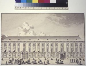 Pleine page : vue de face du palais de Nos (dessin à la plume) - Salomon Kleiner