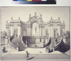 Pleine page : palais dans les jardins du palais Liechtenstein, Rossau, Vienne (dessin à la plume) - Salomon Kleiner