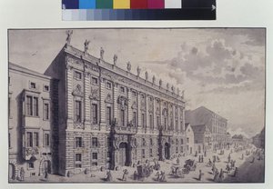 Pleine page : vue oblique du palais du prince Eugène de Savoie dans la Himmelpfortgasse (plume, pinceau et encre) - Salomon Kleiner