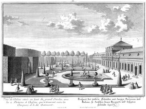 Vue du château inférieur avec le parterre de jardin adjacent