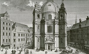 Vue de la Peterskirche, Vienne gravée par Johann Bernard Hattinger