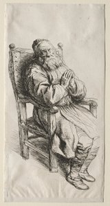 Un vieil homme dans une chaise, priant