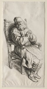 Un vieil homme dans un chariot, priant
