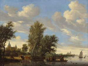 Paysage fluvial avec ferry - Salomon Ruysdael