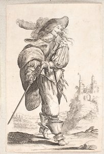 Homme marchant, profil trois quarts à droite, attrapant l