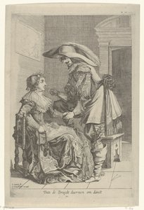 Homme offrant une pièce à une femme - Salomon Savery
