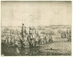Bataille navale aux Dunes (plaque de gauche), 1639 - Salomon Savery