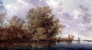 Paysage de rivière boisée - Salomon van Ruisdael or Ruysdael