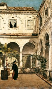 Le père Salabot dans le cloître du monastère de Saint François de Cadix (Cadix) Peinture de Salvador Viniegra y Lasso (1862-1915) 1881 Cadix. Musée de Cadix. Espagne - Salvador Viniegra y Lasso de la Vega