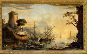 Port au coucher du soleil - Salvator Rosa