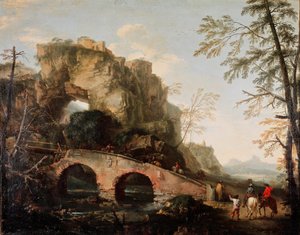 Le pont se brise. Peinture de Salvator Rosa (1615-1673) vers 1640. Dim. 106x127 cm Florence, Palazzo Pitti, Galleria Palatina