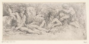 Cinq dieux fluviaux avec des urnes (série Tritons et dieux fluviaux) - Salvator Rosa