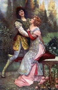 Littérature. Francesca da Rimini et Paolo Malatesta. Illustration inspirée par S. Postiglione dans : La Divine Comédie, par Dante Alighieri, République tchèque, vers 1910 (carte postale) - Salvatore Postiglione