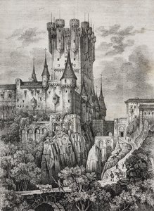 Alcazar de Ségovie, Espagne, lithographie de Salvatore Puglia de Poliorama Pittoresco, n 36, 12 avril - Salvatore Puglia