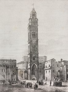 Clocher de la cathédrale de Gaeta, Lazio, Italie, lithographie de Salvatore Puglia d