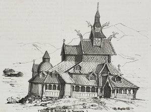 Église en bois debout de Borgund, Norvège, lithographie de Salvatore Puglia de Poliorama Pittoresco, n 40, 14 mai - Salvatore Puglia