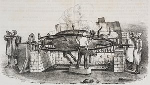 Rôti colossal, lithographie de Salvatore Puglia de Poliorama Pittoresco, n 4, 2 septembre - Salvatore Puglia