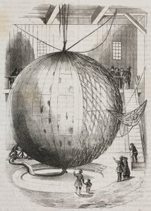 Ballon à air chaud en cuivre inventé par Edmond Marey-Monge, France, lithographie de Salvatore Puglia de Poliorama Pittoresco, n 41, 18 mai - Salvatore Puglia