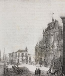 Façade de la basilique de San Sebastiano à Acireale, Sicile, Italie (lithographie de Salvatore Puglia de Poliorama Pittoresco, n 39, 3 mai) - Salvatore Puglia