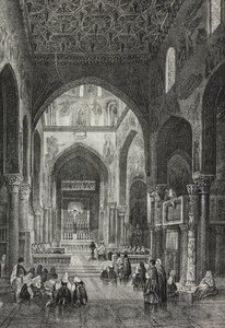 Intérieur de la chapelle palatine au Palazzo dei Normanni ou Palais Royal à Palerme, Sicile, Italie, lithographie de Salvatore Puglia de Poliorama Pittoresco, n 41, 21 mai - Salvatore Puglia