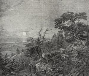 Paysage de la forêt de cèdres sur le mont Liban, près de Beyrouth, Liban, lithographie de Salvatore Puglia de Poliorama Pittoresco, n°11, 22 octobre - Salvatore Puglia